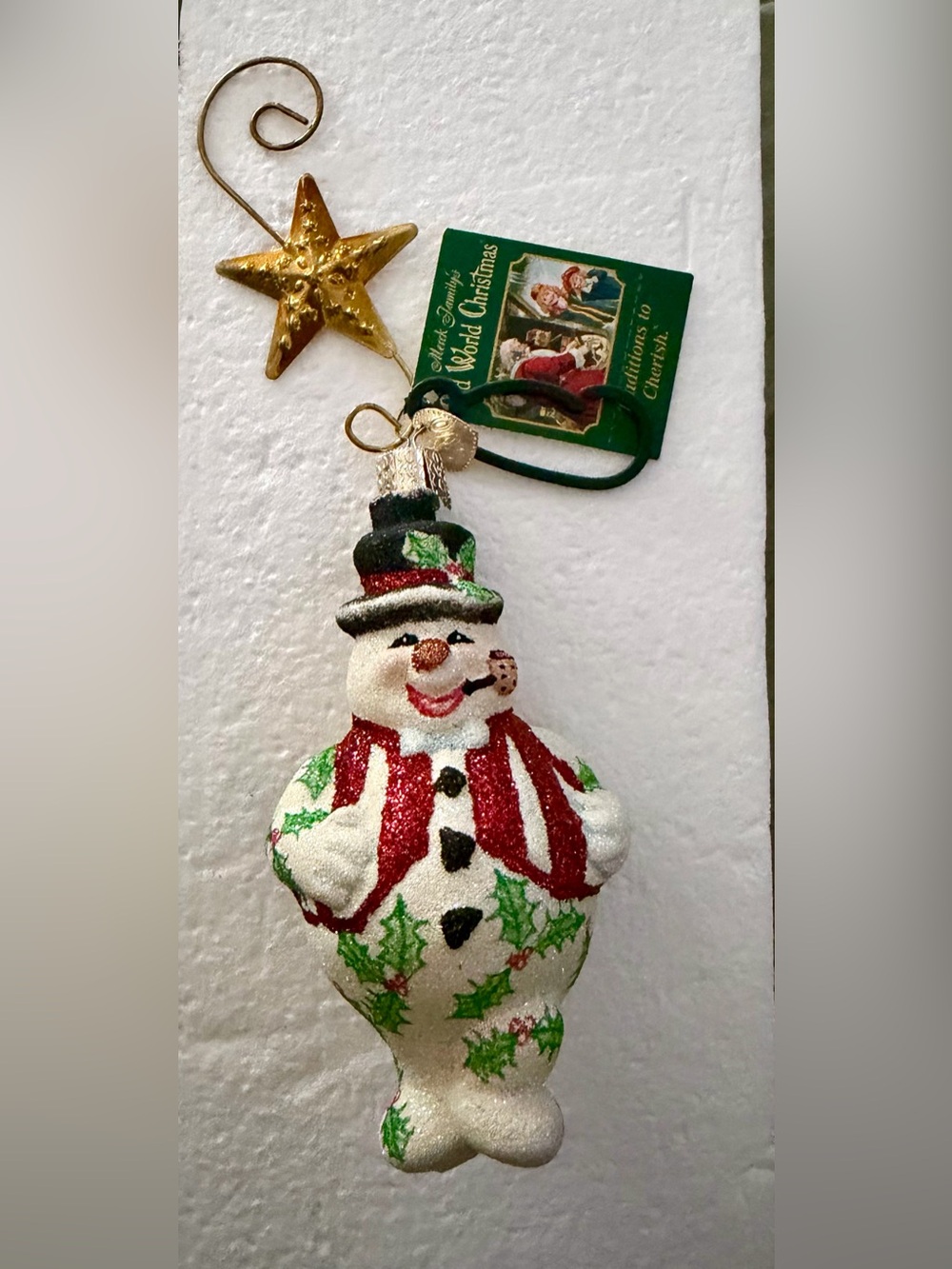 Old World Christmas OWC Frosty glittery Jolly Holly Snowman Glass Ornament